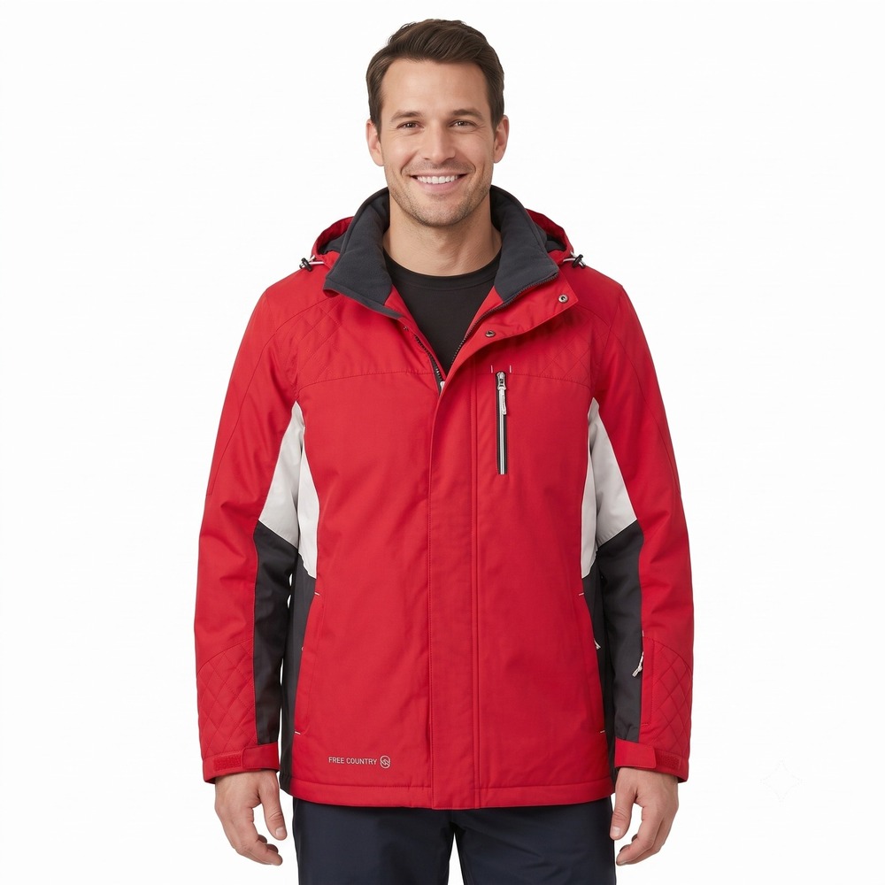 Free Country Radiance Mens Red Insulated Hooded Jacket Large Outdoor Winter Coat
